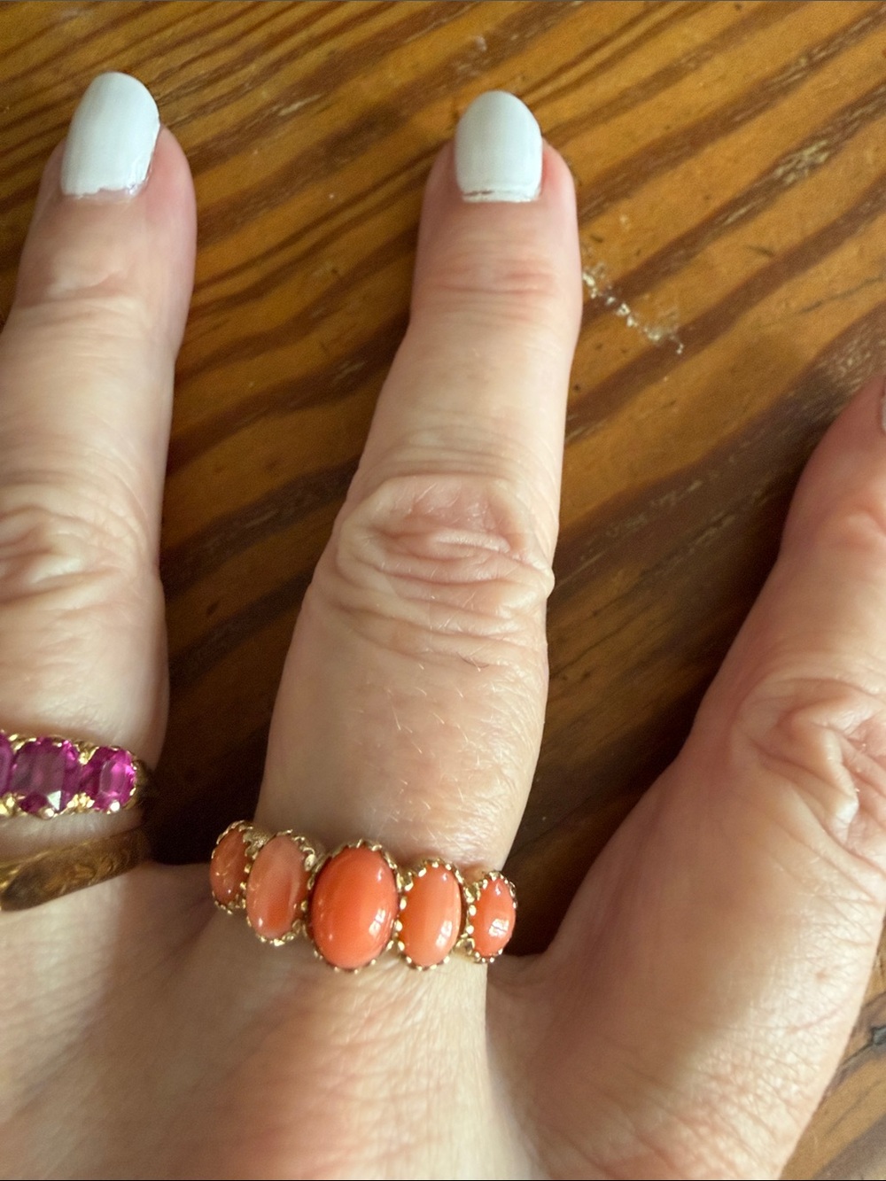 Antique 9K Hallmarked Ring with Coral Cabochons 💯